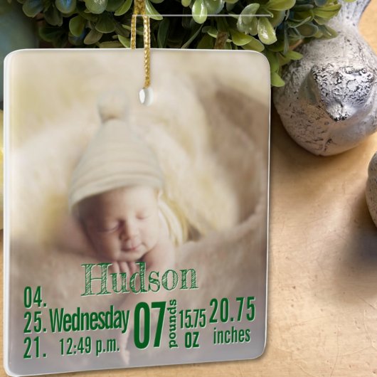 Baby Birth Stats Birth Record kerstfoto Cera Keramisch Ornament
