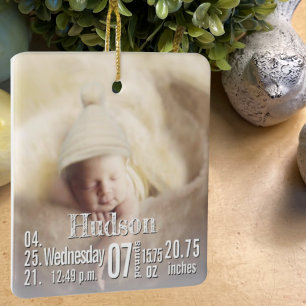 Baby Birth Stats Birth Record kerstfoto Cera Keramisch Ornament