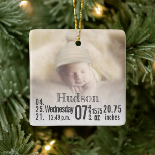 Baby Birth Stats Birth Record kerstfoto Cera Keramisch Ornament