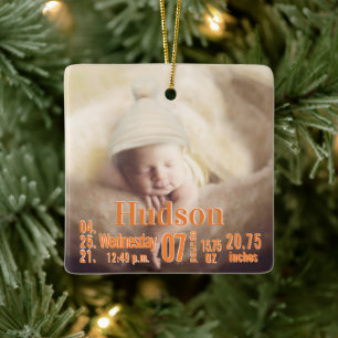 Baby Birth Stats Birth Record kerstfoto Cera Keramisch Ornament