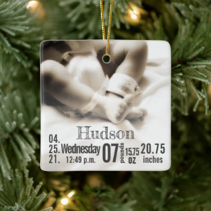 Baby Birth Stats Birth Record kerstfoto Cera Keramisch Ornament