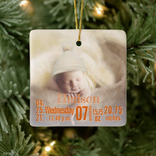 Baby Birth Stats Birth Record kerstfoto Cera Keramisch Ornament (Boom)