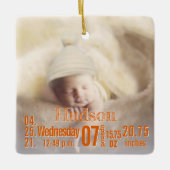 Baby Birth Stats Birth Record kerstfoto Cera Keramisch Ornament (Voorkant)
