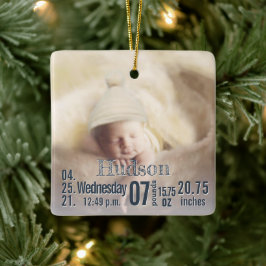 Baby Birth Stats Birth Record kerstfoto Cera Keramisch Ornament