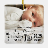 Baby Birth Stats Birth Record kerstfoto Keramisch Ornament (Voorkant)
