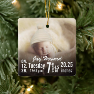 Baby Birth Stats Birth Record kerstfoto Keramisch Ornament