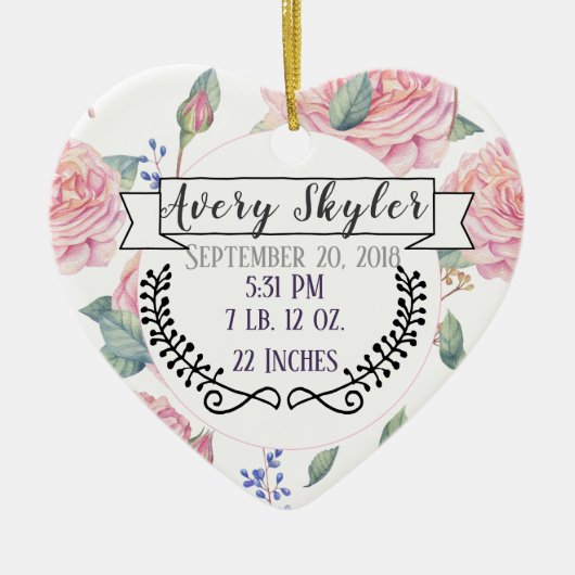 Baby Birth Stats Birth Record kerstfoto Keramisch Ornament (Voorkant)