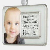 Baby Birth Stats Birth Record kerstfoto Verzilverd Omlijst Ornament (Links)