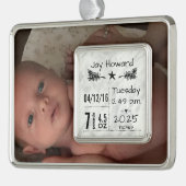 Baby Birth Stats Birth Record kerstfoto Verzilverd Omlijst Ornament (Links)