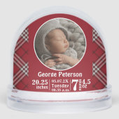 Baby Birth Stats Birth Record Photo Red Plaid  Sneeuwbol (Voorkant)