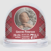 Baby Birth Stats Birth Record Photo Red Plaid  Sneeuwbol (Achterkant)