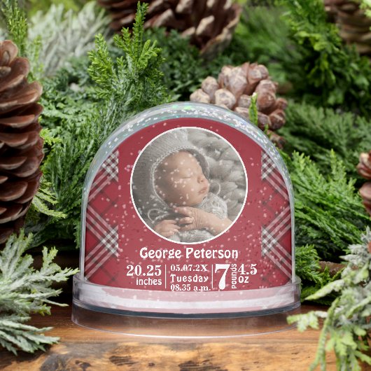 Baby Birth Stats Birth Record Photo Red Plaid  Sneeuwbol (Winter)