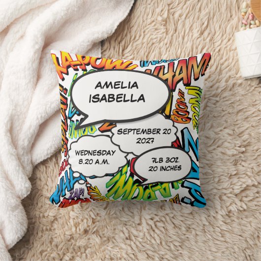 Baby Birth Stats Comic Book Pop Art Keepslag Kussen (Deken)