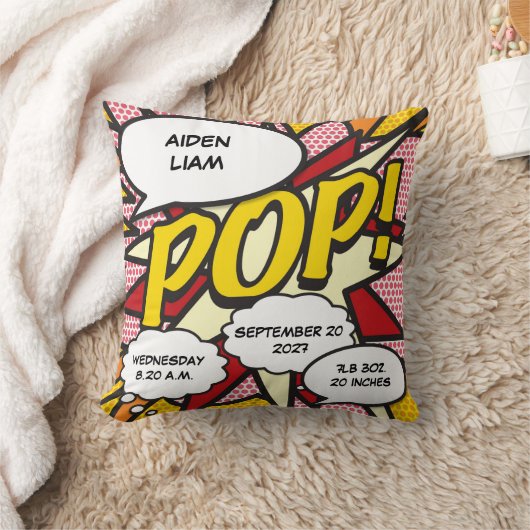 Baby Birth Stats Comic Book Pop Art Keepslag Kussen (Deken)
