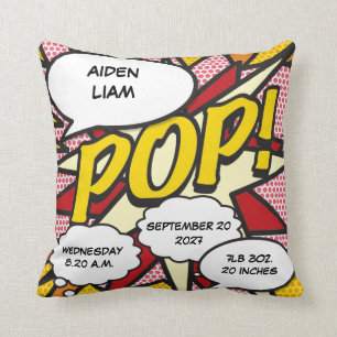 Baby Birth Stats Comic Book Pop Art Keepslag Kussen