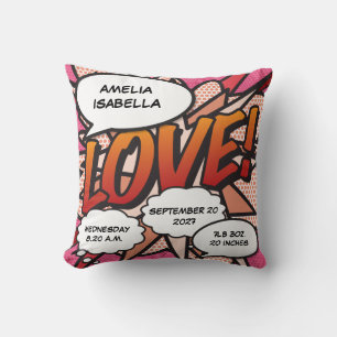 Baby Birth Stats Comic Book Pop Art Keepslag Kussen