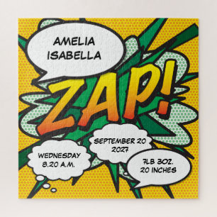 Baby Birth Stats Comic Book Pop Art Keepslag Legpuzzel