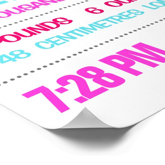 Baby Birth Stats Custom Wall Print Poster - Roze (Hoek)