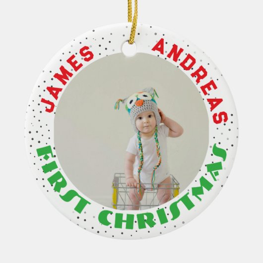 Baby Birth Stats Deer Photo Baby's 1st Christmas Keramisch Ornament (Voorkant)