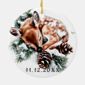 Baby Birth Stats Deer Photo Baby's 1st Christmas  Keramisch Ornament (Achterkant)