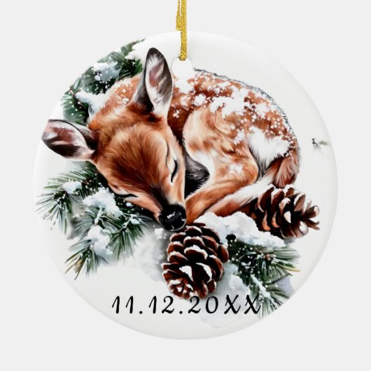 Baby Birth Stats Deer Photo Baby's 1st Christmas Keramisch Ornament (Achterkant)