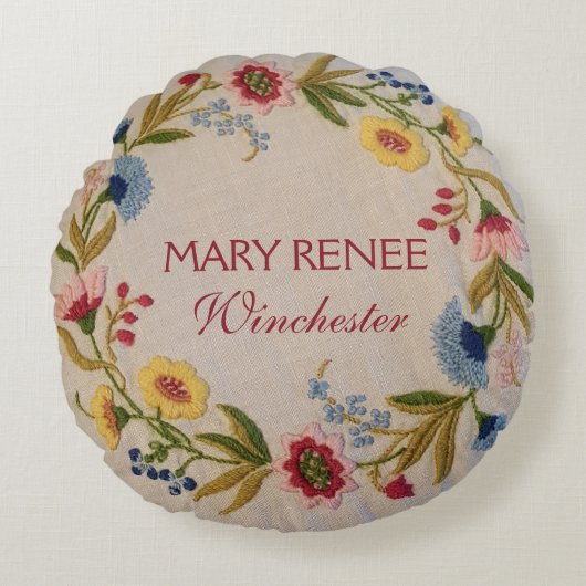 Baby Birth Stats | Floral Embroidery Kijk Nursery Rond Kussen (Voorkant)