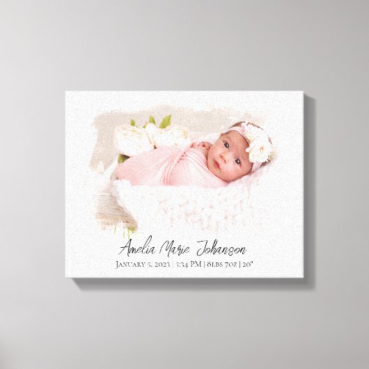 Baby Birth Stats Foto Newborn Keepomwille Nursery Canvas Afdruk (Voorkant)