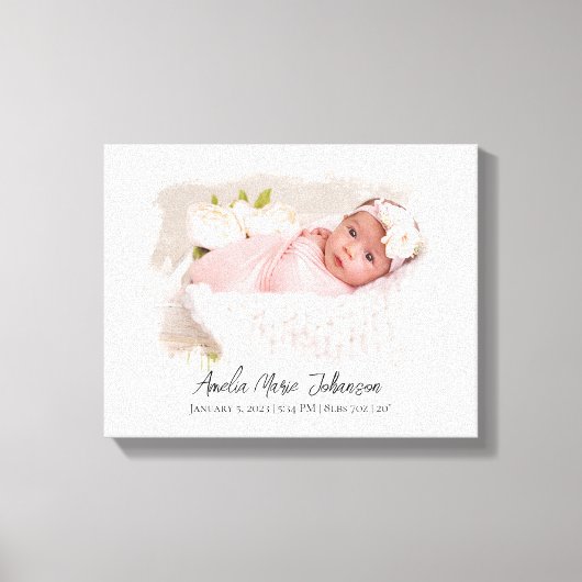 Baby Birth Stats Foto Newborn Keepomwille Nursery Canvas Afdruk (Voorkant)