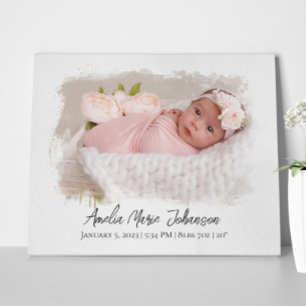 Baby Birth Stats Foto Newborn Keepomwille Nursery Canvas Afdruk