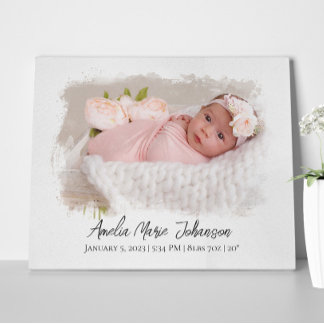 Baby Birth Stats Foto Newborn Keepomwille Nursery Canvas Afdruk