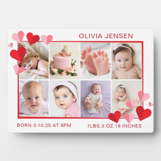 Baby Birth Stats Four Photo Collage  Plaque Fotoplaat (voorkant)
