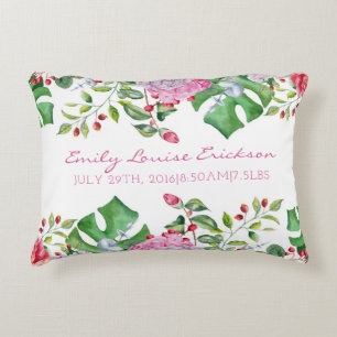 Baby Birth Stats Girl Floral Name Tropical Decoratief Kussen