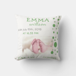 Baby Birth Stats Green Circles Foto Kussen