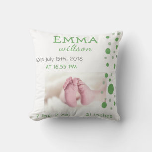 Baby Birth Stats Green Circles Foto Kussen