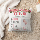 Baby Birth Stats Pink and Peach Floral Throw Pillo Kussen (Deken)
