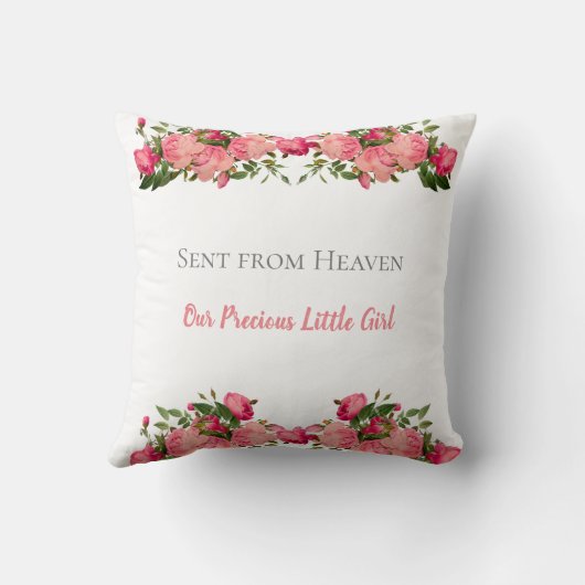 Baby Birth Stats Pink and Peach Floral Throw Pillo Kussen (Achterkant)