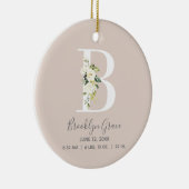 Baby Birth Stats Record Blush Photo Monogram B Keramisch Ornament (Rechts)