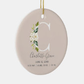 Baby Birth Stats Record Blush Photo Monogram C Keramisch Ornament (Rechts)