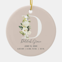 Baby Birth Stats Record Blush Photo Monogram D Keramisch Ornament