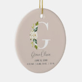 Baby Birth Stats Record Blush Photo Monogram G Keramisch Ornament (Rechts)