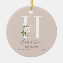 Baby Birth Stats Record Blush Photo Monogram H Keramisch Ornament