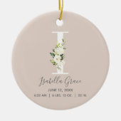 Baby Birth Stats Record Blush Photo Monogram I Keramisch Ornament (Voorkant)