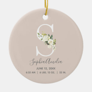 Baby Birth Stats Record Blush Photo Monogram S Keramisch Ornament