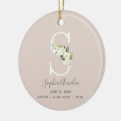 Baby Birth Stats Record Blush Photo Monogram S Keramisch Ornament (Links)
