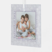 Baby Birth Stats Snowflake Photo Lijst Lavender Glas Ornament (Voorkant links)