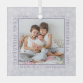 Baby Birth Stats Snowflake Photo Lijst Lavender Glas Ornament (Voorkant)
