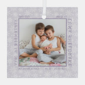 Baby Birth Stats Snowflake Photo Lijst Lavender Glas Ornament (Achterkant)