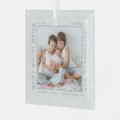 Baby Birth Stats White Snowflake Photo Lijst Glas Ornament (Voorkant links)