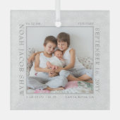 Baby Birth Stats White Snowflake Photo Lijst Glas Ornament (Voorkant)
