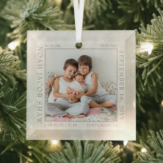 Baby Birth Stats White Snowflake Photo Lijst Glas Ornament (Insitu)